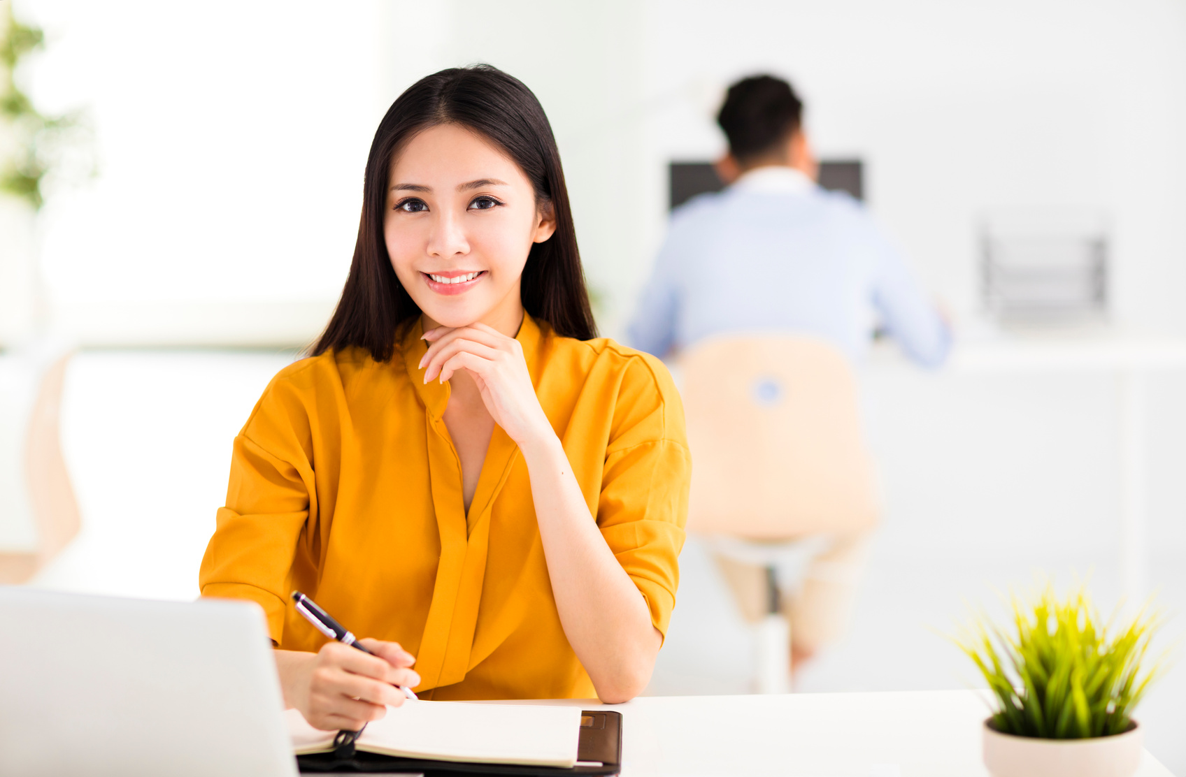 young beautiful business woman  working in office